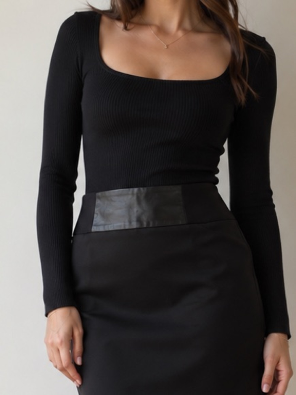 Anne Klein Faux Leather Accent Skirt
